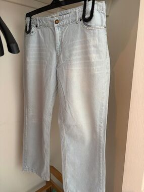 Straight Leg Women's Jeans in Light Blue Stripe